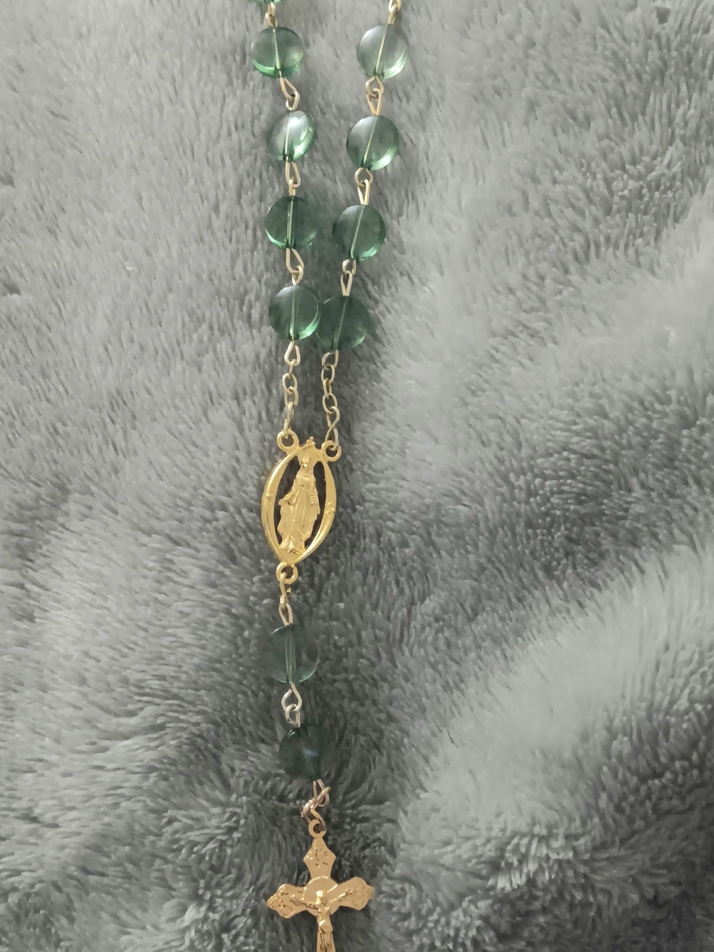 Gold-Tone Green Bead Car Rosary